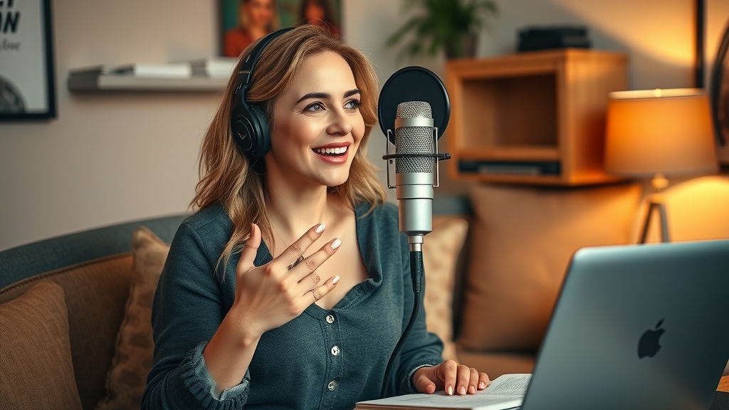Empowered woman podcaster promoting visibility for female entrepreneurs