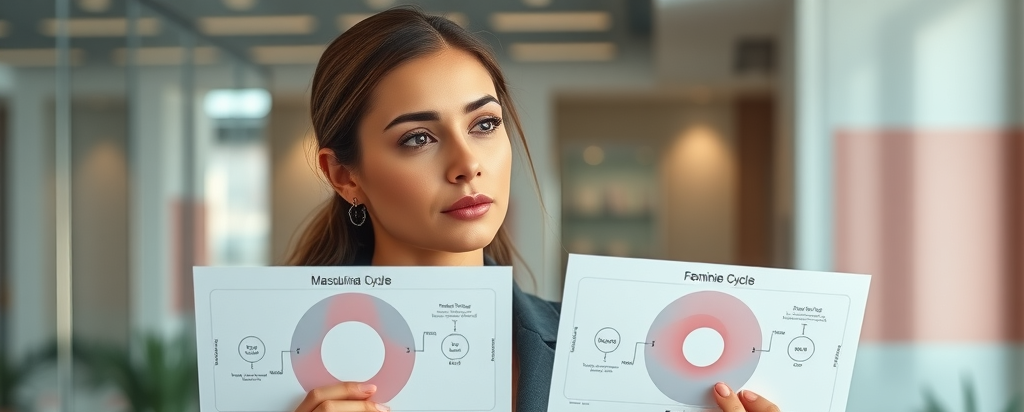 Thoughtful businesswoman examining masculine vs feminine cycles in future women entrepreneurship feminine energy