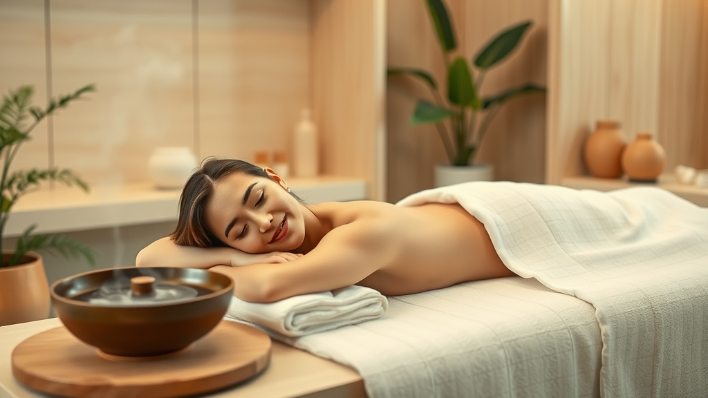 Young woman enjoying spa aromatherapy massage in serene wellness oasis