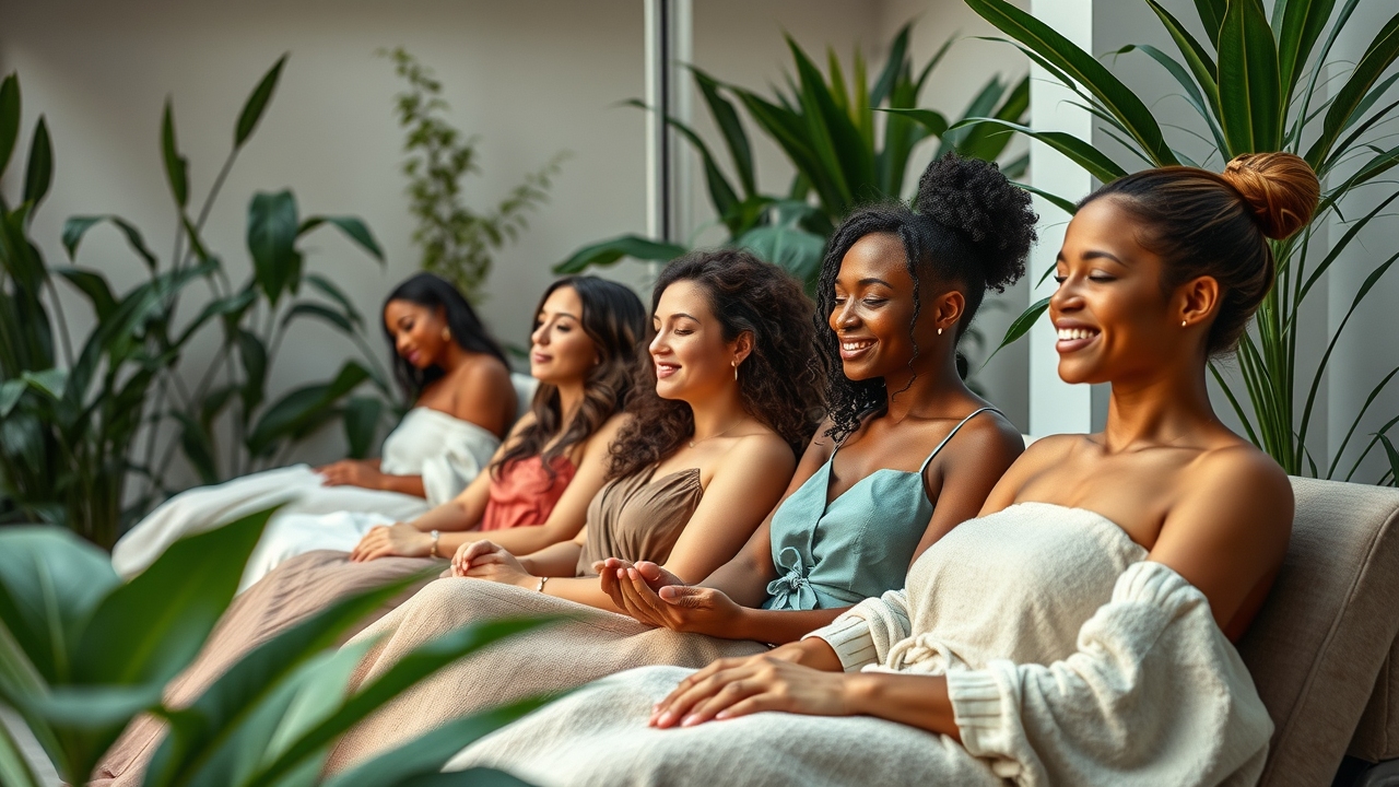 Group of people relaxing in spa, showing wellness and spa treatment connection