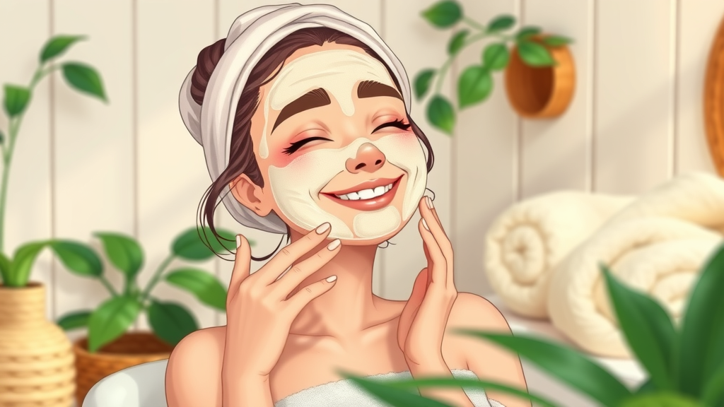 relaxed woman applying DIY face mask as part of self-care routines for women at home