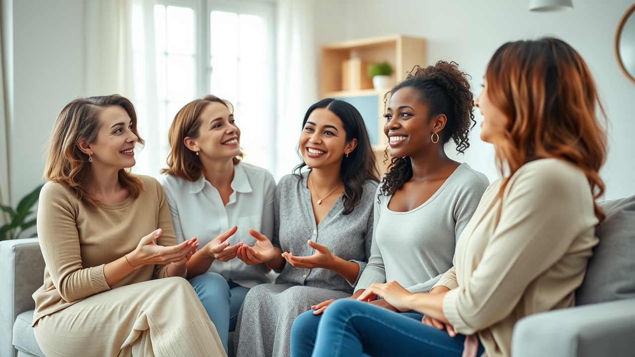 diverse people discussing positive money mindset and personal finances in modern room