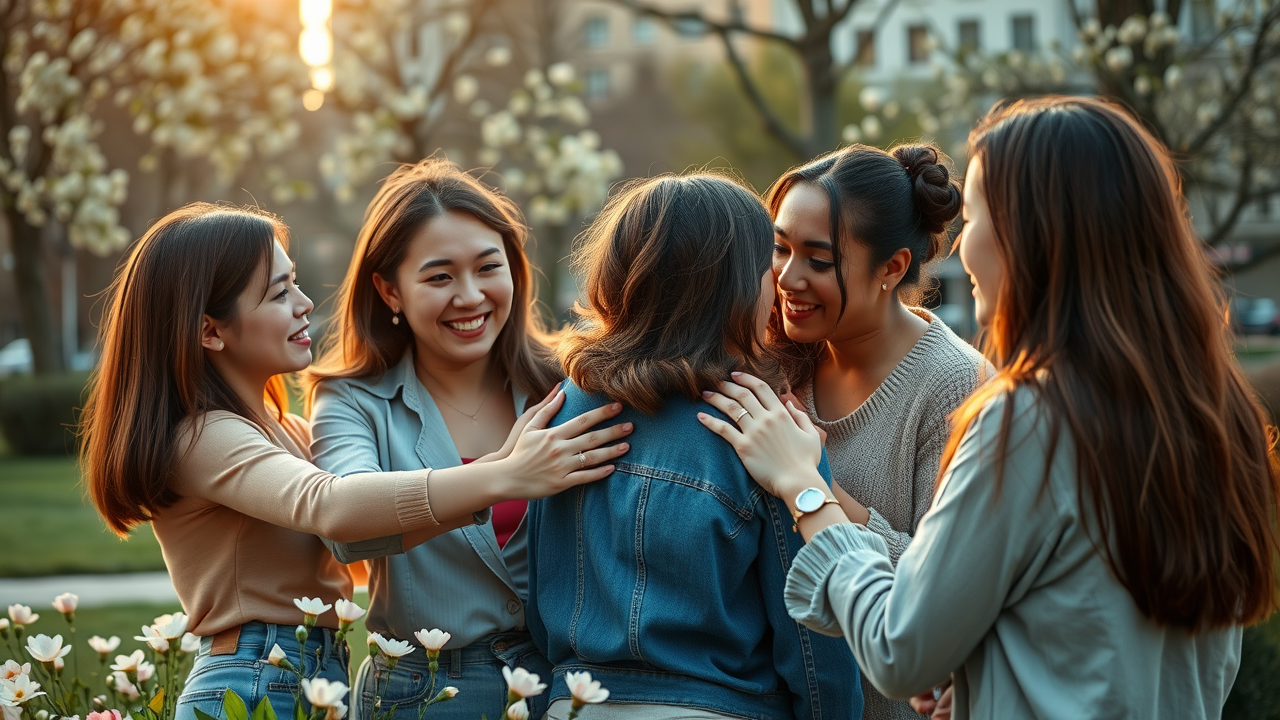 uplifting group of women supporting each other, showing empathy and comfort in female friendships