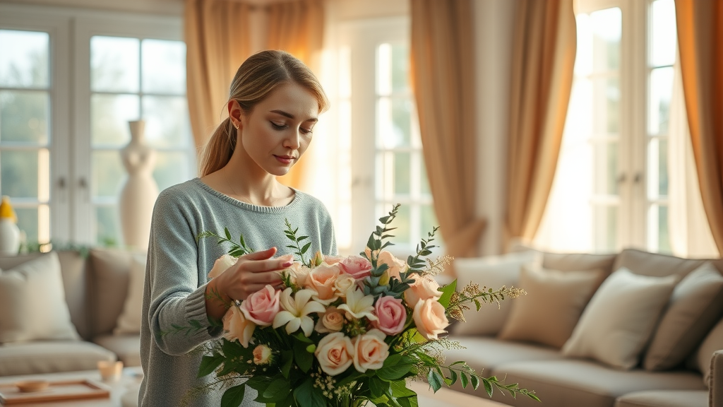 how women can create a beautiful home life in a warm inviting living room with natural sunlight and fresh flowers