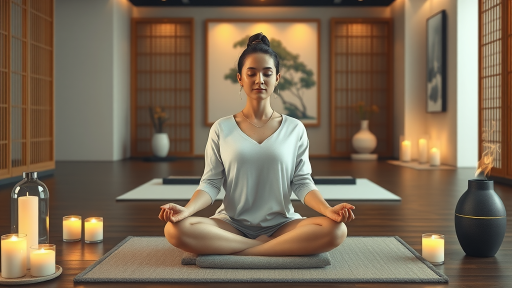 Young woman meditating in tranquil spa illustrates the link between wellness and spa treatments.