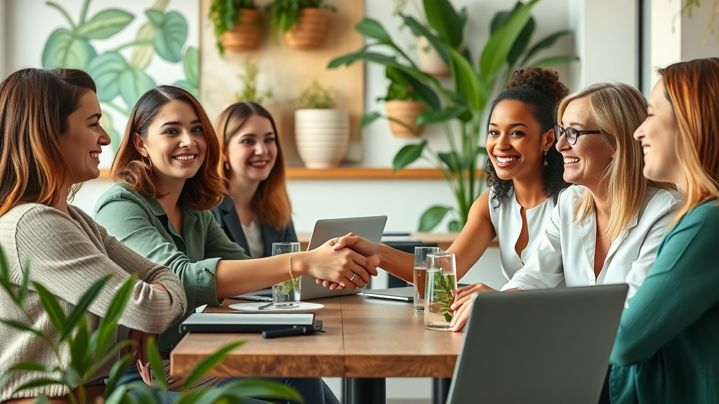 happy group of women entrepreneurs networking and collaborating, business growth tactics for female entrepreneurs