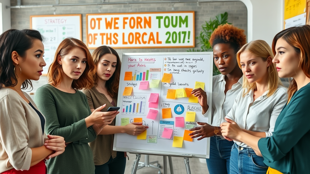 Diverse group of female entrepreneurs collaborating on a strategy – step-by-step wealth building for business owners.