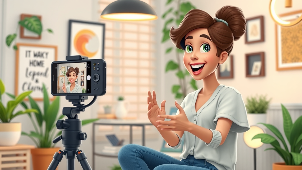 Upbeat female entrepreneur hosting a live stream, video marketing for women entrepreneurs, small business owner
