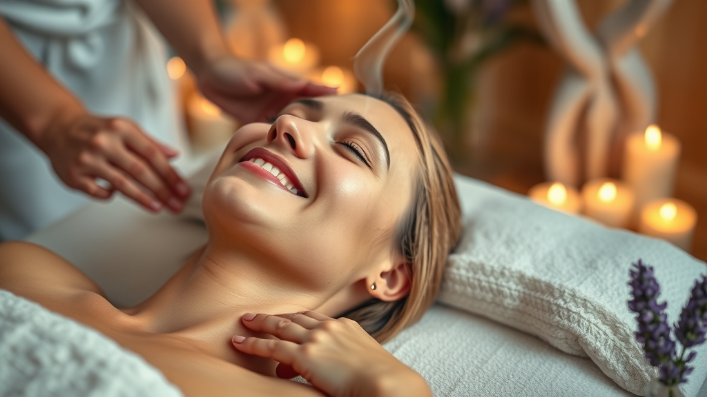 Client receiving aromatherapy massage with essential oils, blissful spa experience, premium pampering treatment