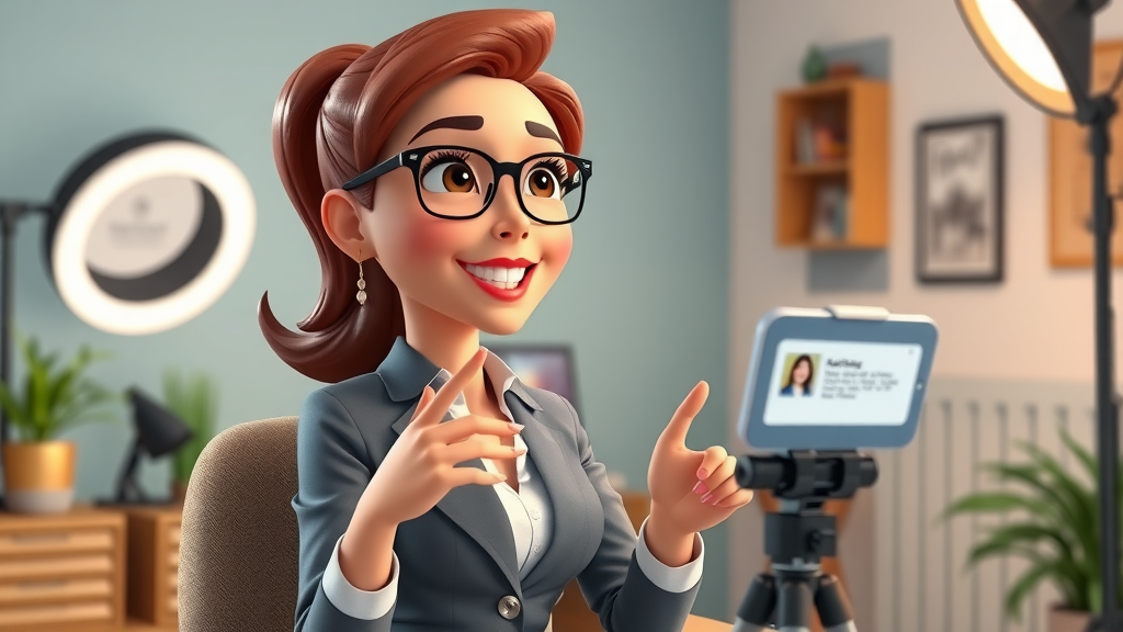 Savvy woman entrepreneur hosting a live Q&A social media session in a creative home studio