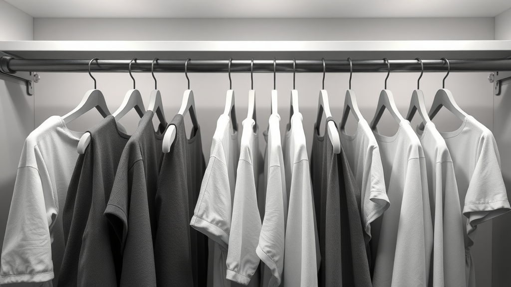 Minimalistic organized closet with neutral tones, showcasing benefits of wardrobe decluttering for a fashionable woman