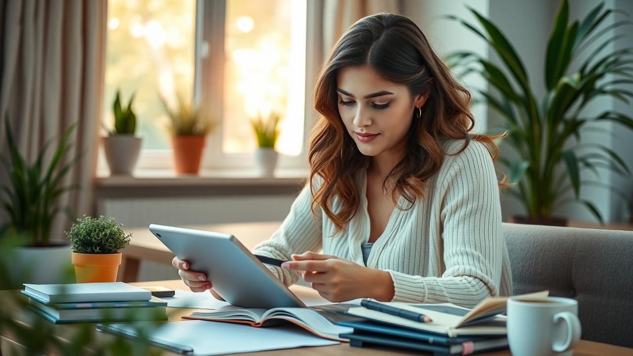 Young woman entrepreneur researching online resources, entrepreneurship for women