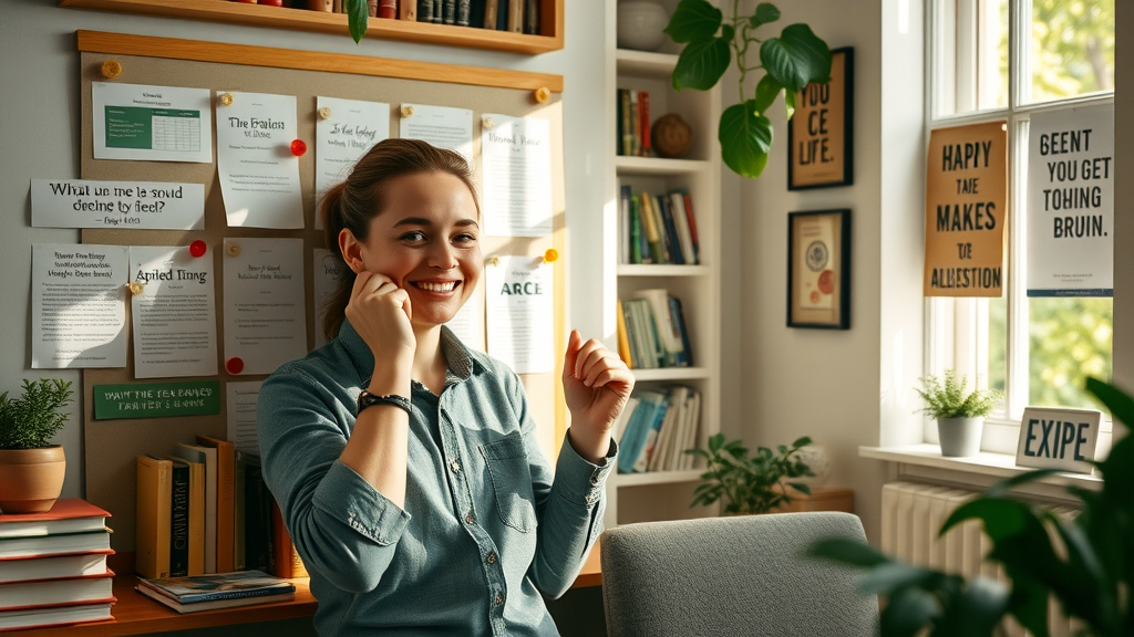 person pinning positive money mindset affirmations and goals on board