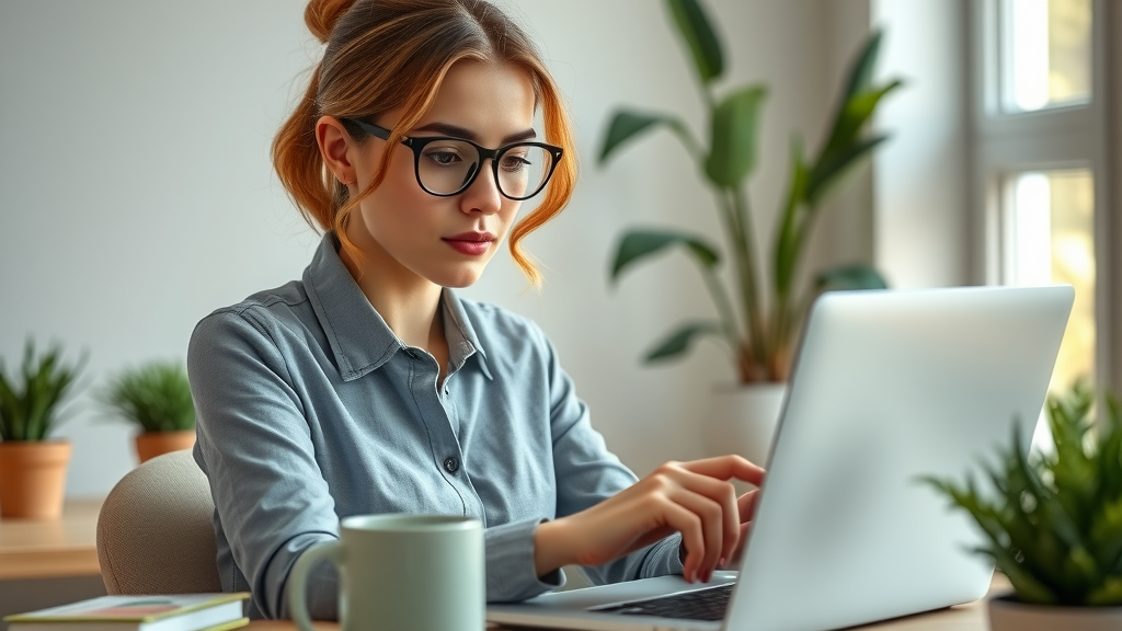 Organized female entrepreneur analyzing cash flow chart on laptop, optimizing cash flow management for wealth building.
