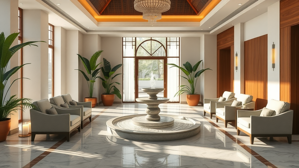Inviting spa lobby with tranquil ambiance and stress-relief atmosphere.