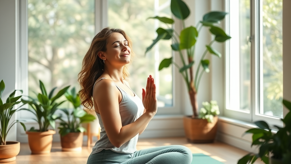 Healthy modern woman prioritizing physical and mental wellbeing with yoga