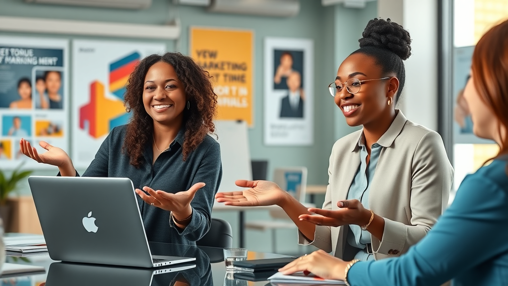 confident diverse women entrepreneurs leading a marketing meeting women entrepreneurs marketing