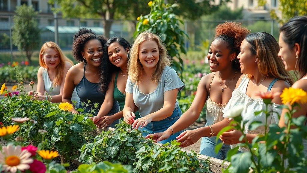 diverse group of women joyfully gardening, different ways women practice being inspired