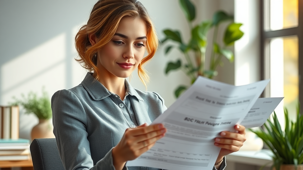 Inspirational female entrepreneur reviewing financial documents in a modern office. Wealth building strategies for female entrepreneurs.