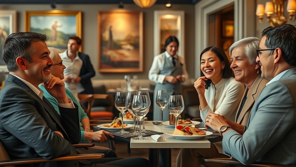 Sophisticated guests enjoying gourmet cuisine in an elegant fine dining restaurant - fine dining experience with luxurious ambiance