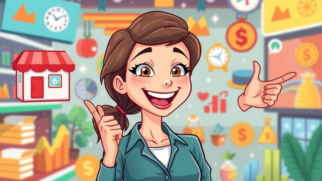 Empowered woman showcasing diverse income streams, including online stores and investing, supporting wealth building for women entrepreneurs.