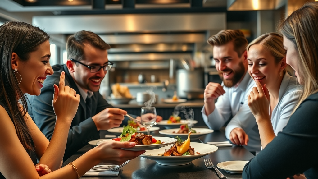 Diners savoring artful cuisine in a sophisticated fine dining restaurant - creative culinary journey