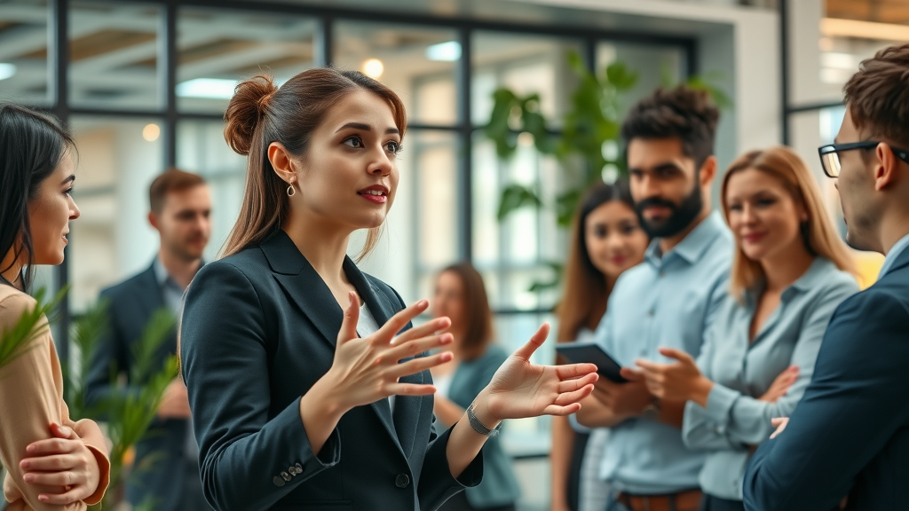 modern businesswoman leading diverse tech startup, women entrepreneur driving innovation, open coworking space, main keyword: the benefits of women entrepreneurship