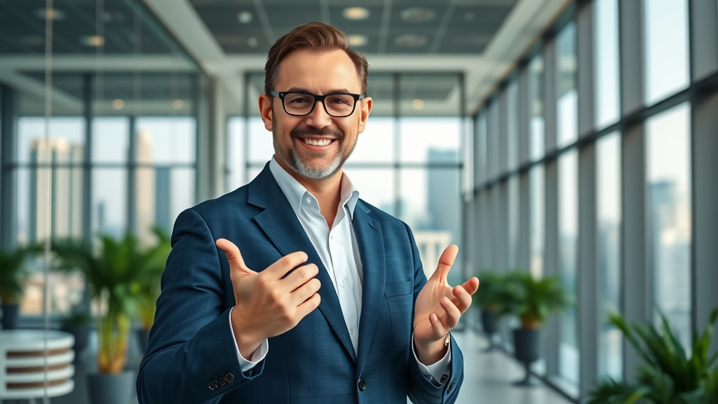industry leader in boardroom discussing business growth and money mindset with inspirational body language