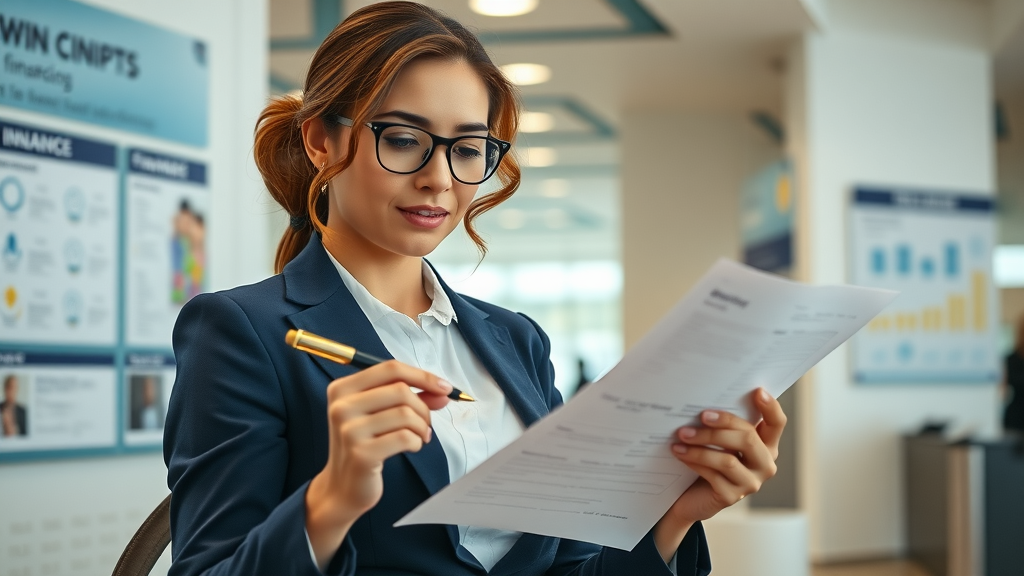 confident woman entrepreneur reviewing financing application forms, business loans for women business owners