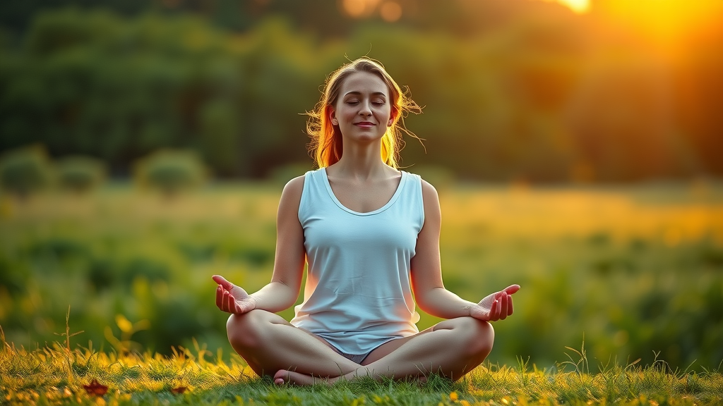 Peaceful woman meditating at sunrise symbolizing self-love business success through emotional wellbeing