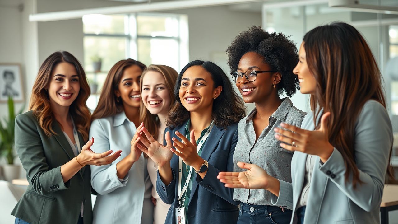 Inspiring professionals collaborating with trust and surrender in a modern office