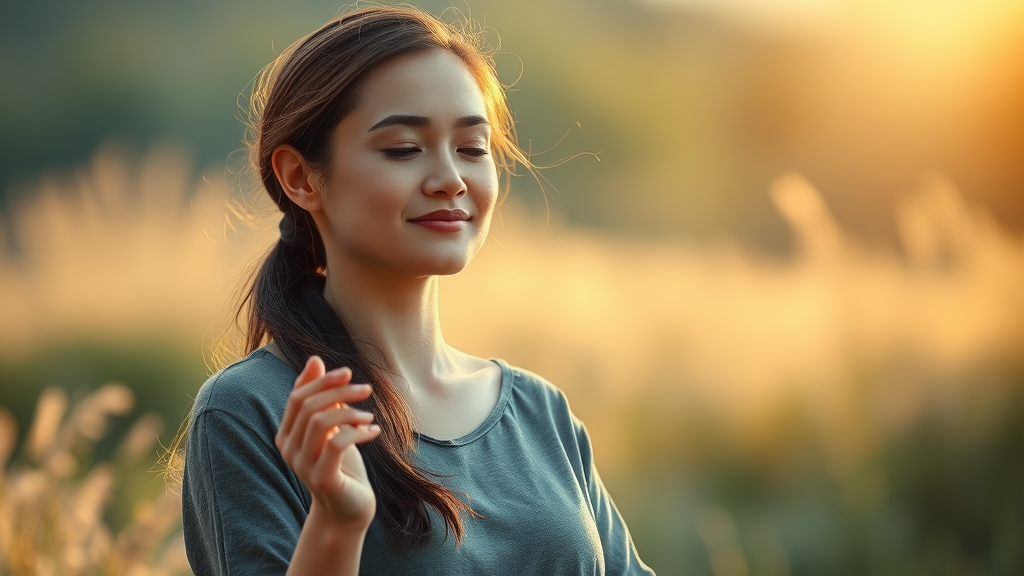Serene woman practicing surrender and self-trust through meditation outdoors