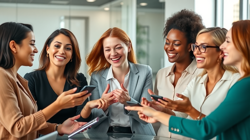 Diverse group of women entrepreneurs collaborating joyfully in a modern office, embodying women entrepreneurship legacy