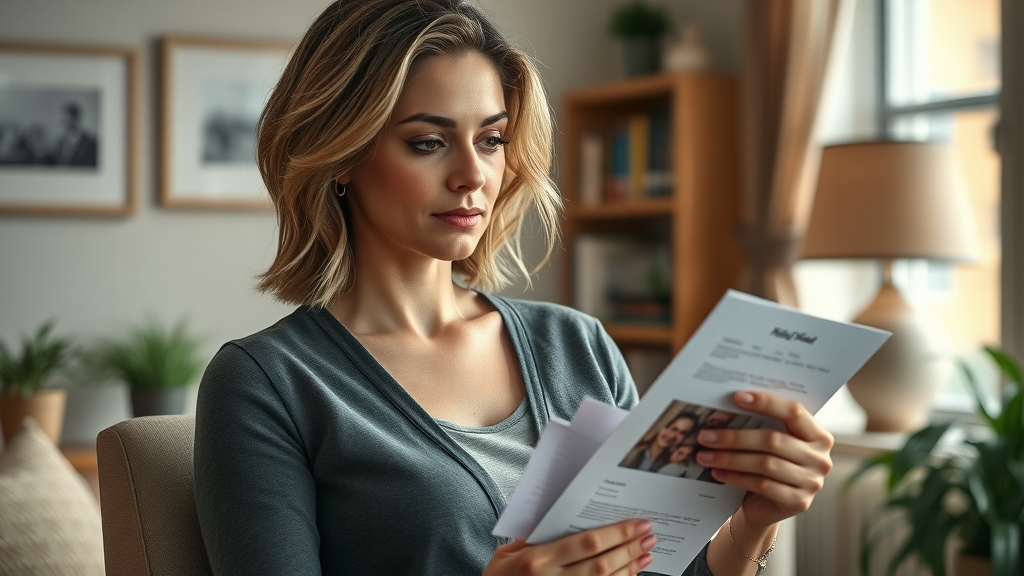 Confident female entrepreneur reflecting on her legacy surrounded by family photos and business documents in cozy home office