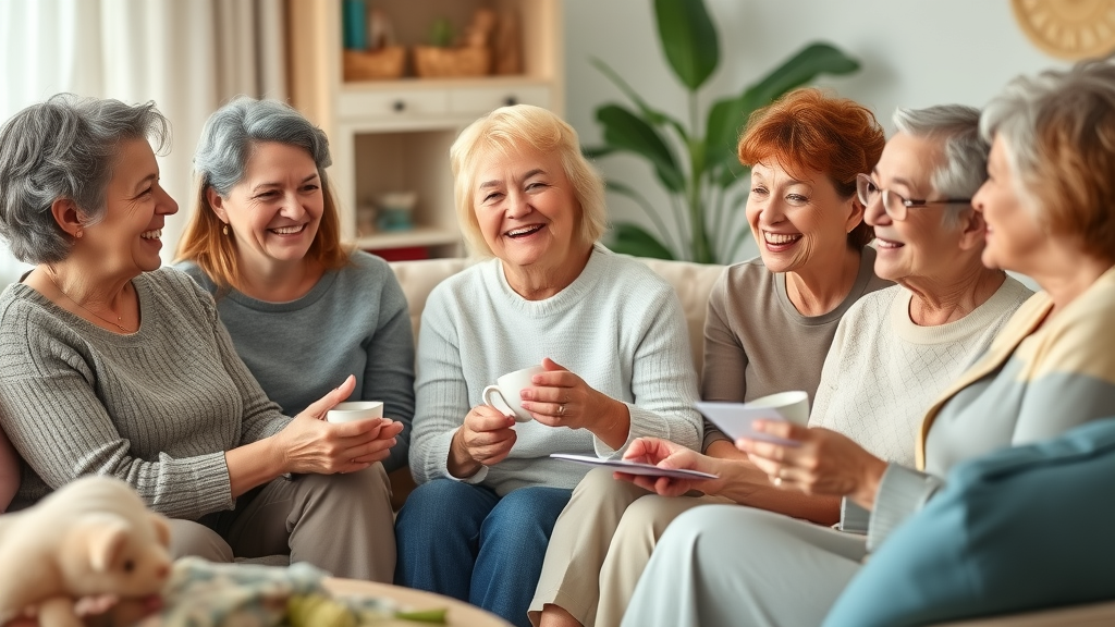 Supportive multigenerational women sharing stories and crafts, exemplifying joy and fulfillment from pursuing passions and hobbies