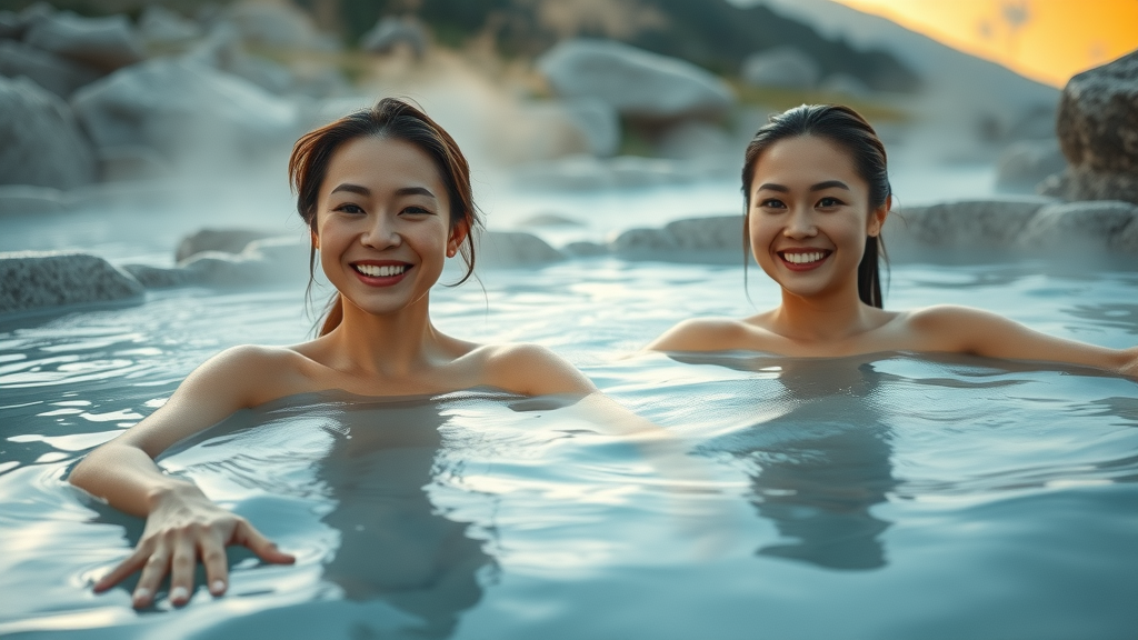 Women enjoying nature-based hot springs—renewed energy and joyful expressions in spa retreat