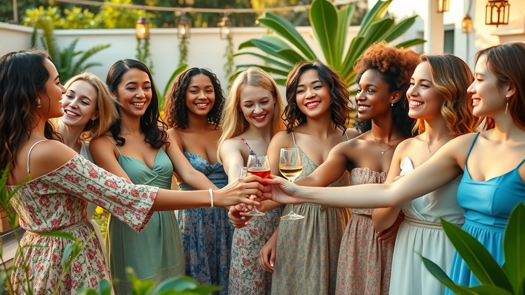 Group of diverse women celebrating joy and wellness at a spa retreat