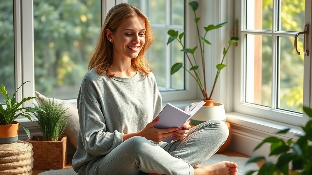 Woman practicing mindfulness by journaling at home, symbolizing self-care and mental health in women