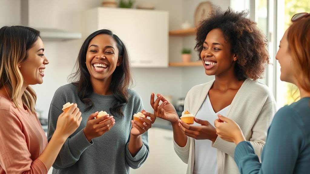 Joyful diverse women enjoying indulgent treats and snacks together for benefits of indulgent treats