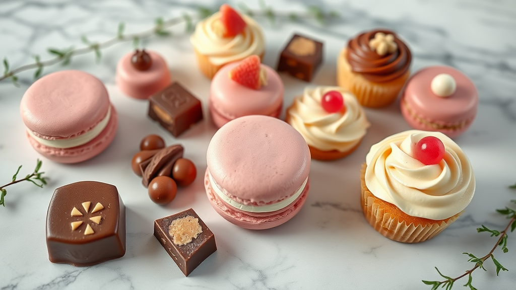 Elegant flat lay of indulgent snack foods healthy option and indulgent snacks