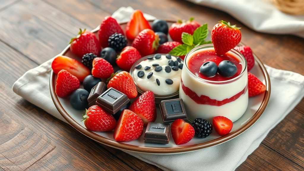 Plate featuring benefits of indulgent treats paired with healthy snack foods