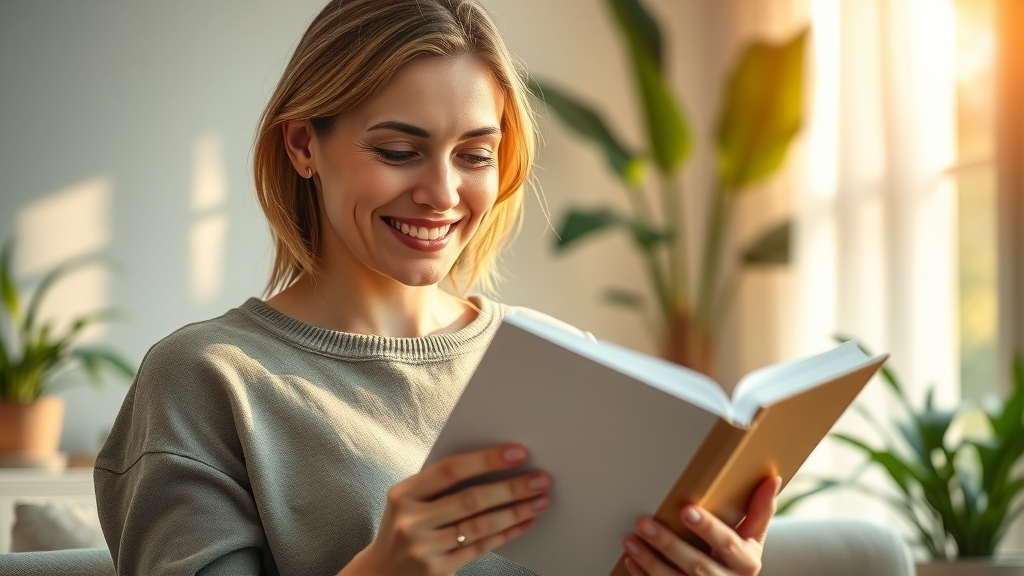 Confident joyful woman learning new things in a home study – accomplishments from learning new things