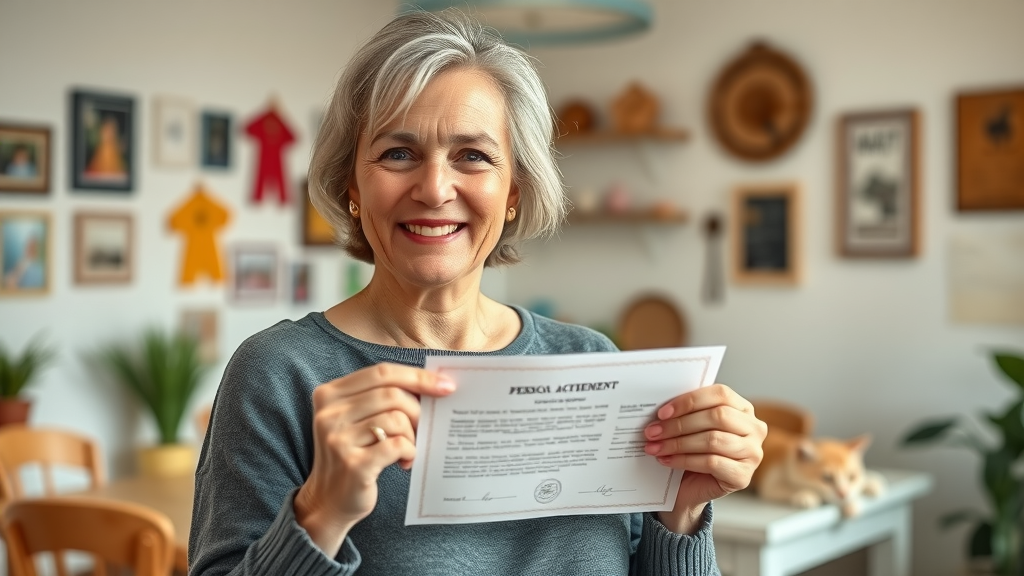 Optimistic woman proudly displaying accomplishment from learning a new skill