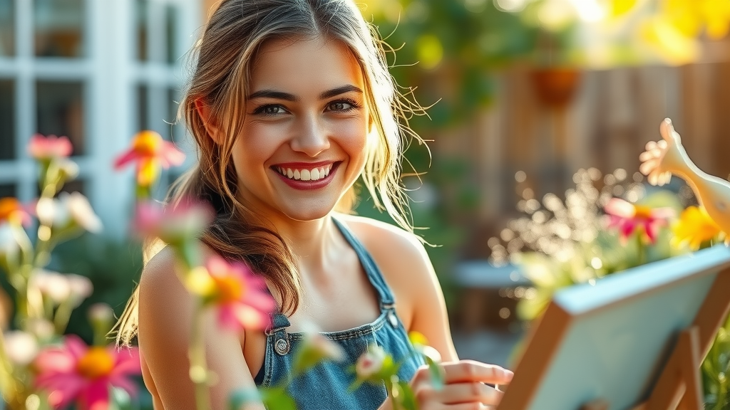 Radiant young woman experiencing joyful accomplishments from learning new skills