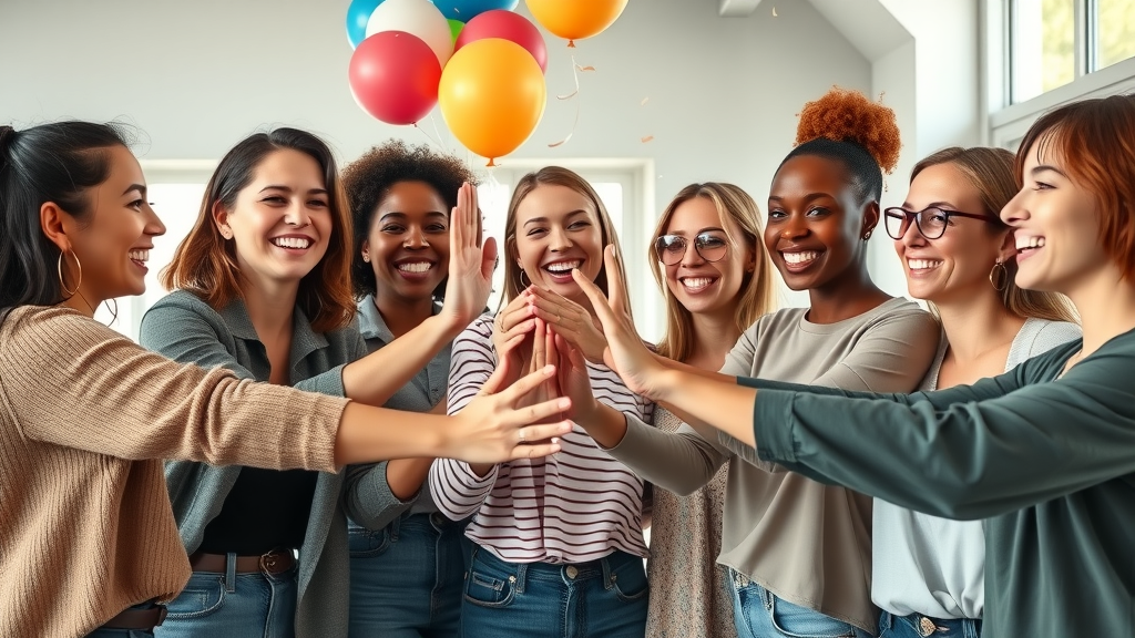 Group of women celebrating accomplishments from learning new things