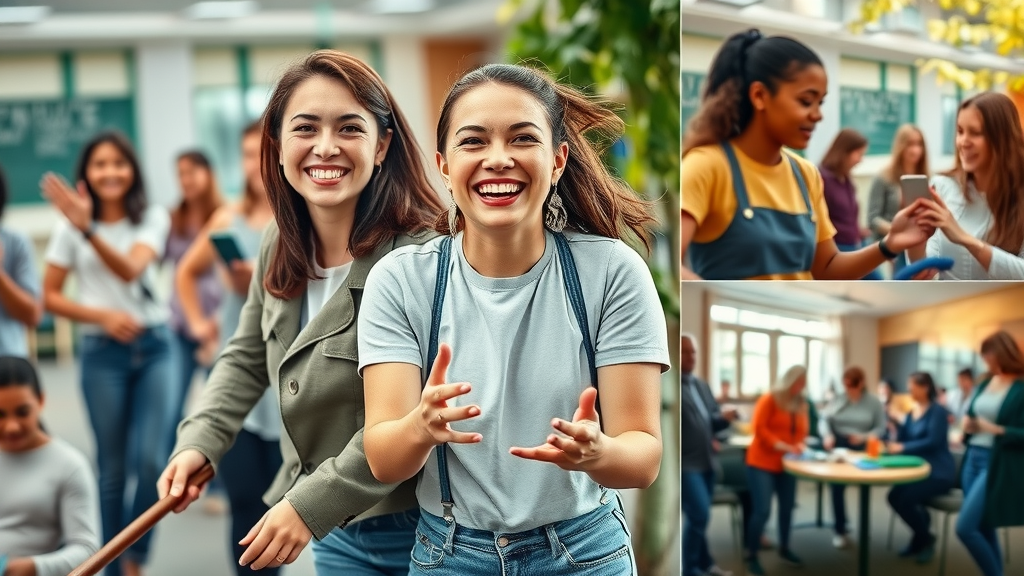 Dynamic collage of women volunteering—mentoring, cleaning parks, hosting workshops, reflecting volunteer roles