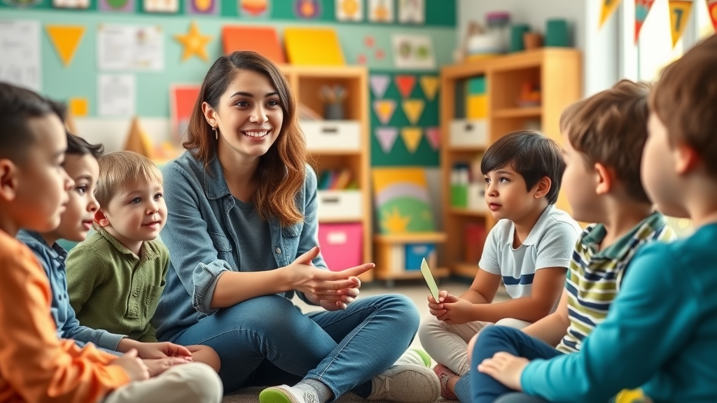 Inspiring young woman teaching children, showing the ripple effect of volunteering and life satisfaction