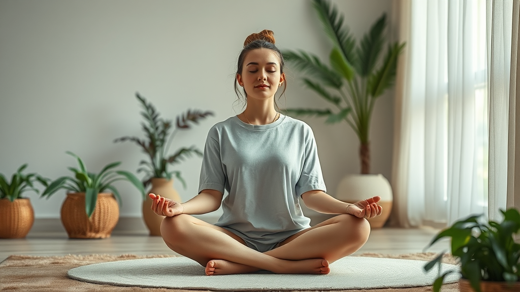 Contemplative woman meditating cross-legged in a tranquil home — soulful practices and the power of ritual