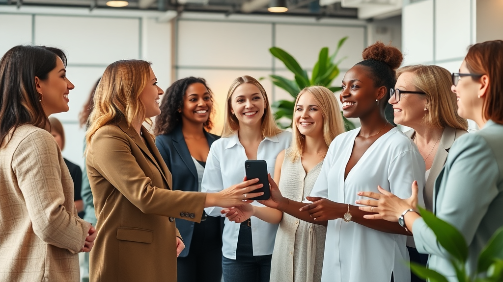 Diverse women networking at a modern event, illustrating the benefits of work, money, and strong professional connections.