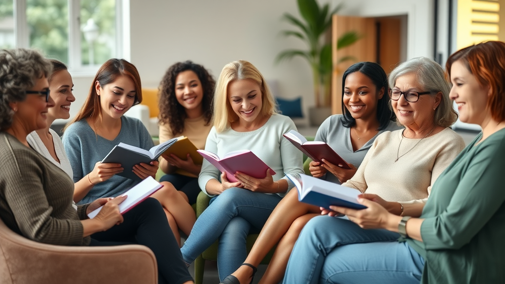 Diverse group of women journaling together, women